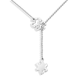 Autism Awareness Puzzle Lariat Necklace Motivational Autism Gift (Silver)