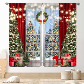 TKUYO - Cortinas para árbol de Navidad, Año Nuevo, Invierno, Bosque de Nieve, Feliz Navidad, decoración de fiesta, decoración de ventana, tratamientos para recámara, sala de estar, cocina, baño, 2