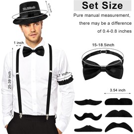 MMSZHL 8 Pcs Gatsby Hombre Accesorios, Disfraz Gatsby Hombre de Los Años 20, Great Gatsby Accesorios Hombre de 1920s de Fiesta Rugientes con Gorro, Tirantes, Pajarita, Reloj, Barbas Postizas (Gris)