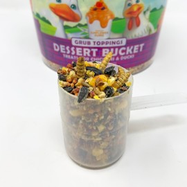 Pecking Order Dessert Bucket Grub Toppings (5 LB) Treat for Chickens Inside Bucket with Handle and Treat Scoop