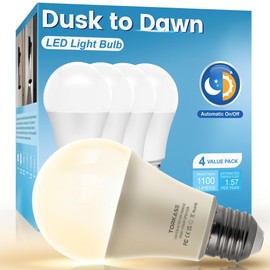 Torkase Outdoor Dusk to Dawn Light Bulbs, 13W(100W Equivalent), 3000K Daylight, A19 Automatic On/Off Sensor LED Bulb, E26 Base, Non-Dimmable, 4 Pack