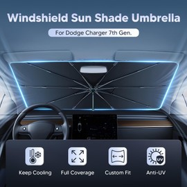 Autorder Windshield Sun Shade Umbrella for 2011-2023 Dodge Charger Accessories,Upgraded Ice Crystal Material,Easy Setup Umbrella Sunshade for Car Windshield,100% Sun Blocking