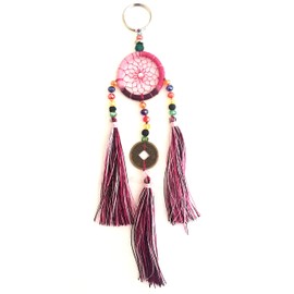 OMA Dream Catcher Keychain Tie Dye Key Ring With Chinese Fengshui Lucky Coin & Chakra Crystals For Fortune