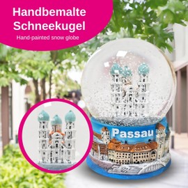 Souvenir Snow Globe Passau | Cathedral Town Hall Castle Veste Oberhaus Donauschiff | Germany Travel Souvenir | Width: 65 mm H: 85 mm / Shake Ball | 30082