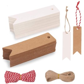 Hoiny Gift Tags Pack of 200 Kraft Paper Tags Gift Tags with Jute String for Wedding Gifts, Party Gift Tags and Christmas (Kraft + White)