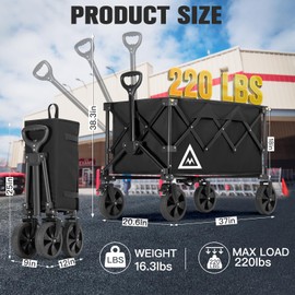 Muarch Wagon Cart Shopping Foldable Folding Collapsible with Wheels Big On Beach Garden Outdoor Grocery Heavy Duty Utility All Terrain Portable Wagons Carts for Groceries Sand Camping Sports Black