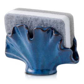 Uiddo Ceramic Sponge Holder,Sponge Holder for Kitchen Sink,Compact Sink Caddy Organizer-Scouring Pad and Dish Sponge Holder,Farmhouse Kitchen Decor Cute Kitchen Gadgets Accessories(Blue)