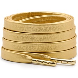 DELELE Flat PU Leather Laces: Waterproof Shoelaces for Sneakers Boot 2 Pair Golden With Gold Aglet 63 inch