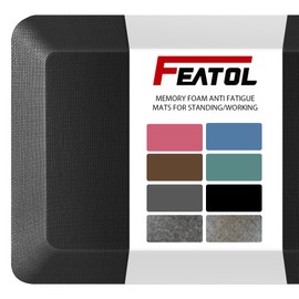 FEATOL Extra Thick Anti Fatigue Mat Floor Mat (20" x 48", Black), Standing Office Desk Mat Memory Foam Cushioned Anti Fatigue Ergonomic Kitchen Mats Comfort Standing Pad NOT PVC 9/10 Inch Thick