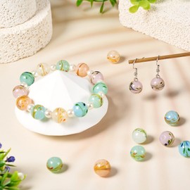 Bestewelry 40 pcs Lampwork Round Beads 12 mm Lampwork Glass Beads with Flower Pattern for Spring Theme Earring Bracelet Necklace Jewelry Making