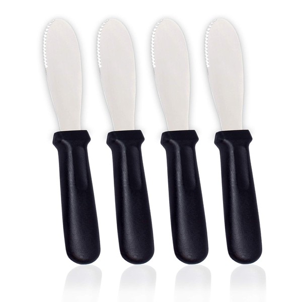 AnapoliZ Butter Spreader Knives | 4 PCS Wide Blade Stainless Steel Spreader Knife | Black Plastic Handle Spreading Knives | Sandwich Condiment Spreader | Bread Knives Set of 4 | Soft Cheese Spreader