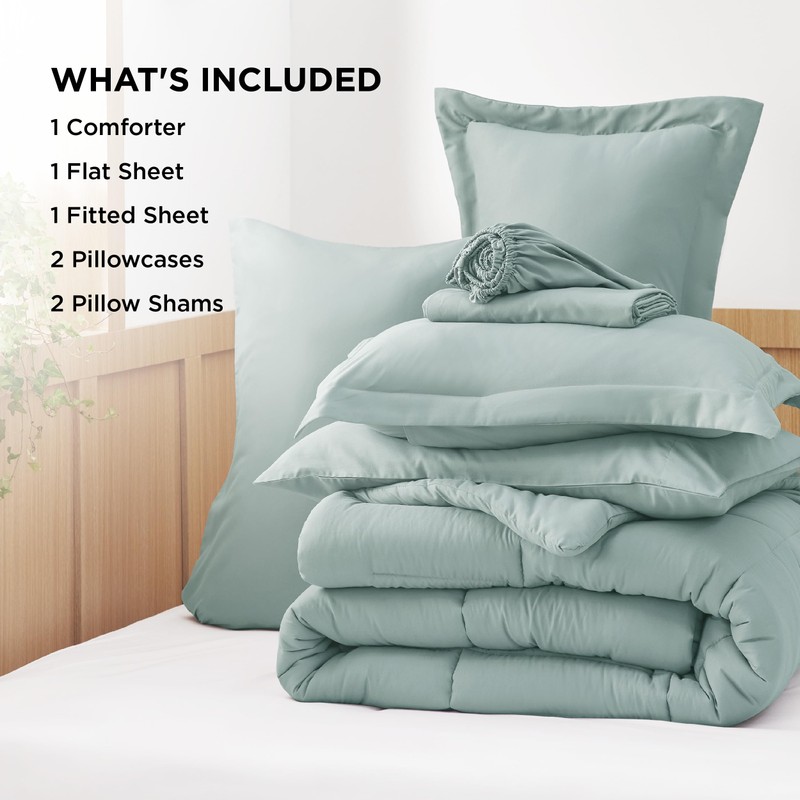 Bedsure Sage Green Comforter Set Full - 7 Pieces Solid