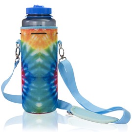 Made Easy Kit Neoprene Water Bottle Carrier Holder with Adjustable Shoulder Strap for Insulating & Carrying Water Container Canteen Flask Available in 5 Sizes (Tie Dye, L+Tall (40oz))