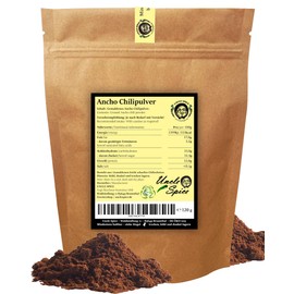 UNCLE SPICE® ANCHO Chilli Powder 120 g - Ancho Chilli Peppers Finely Ground - Poblano Chili - Mild Fruity Tart Chilli Powder in Premium Quality - 1500 Scoville - Slightly Sharp