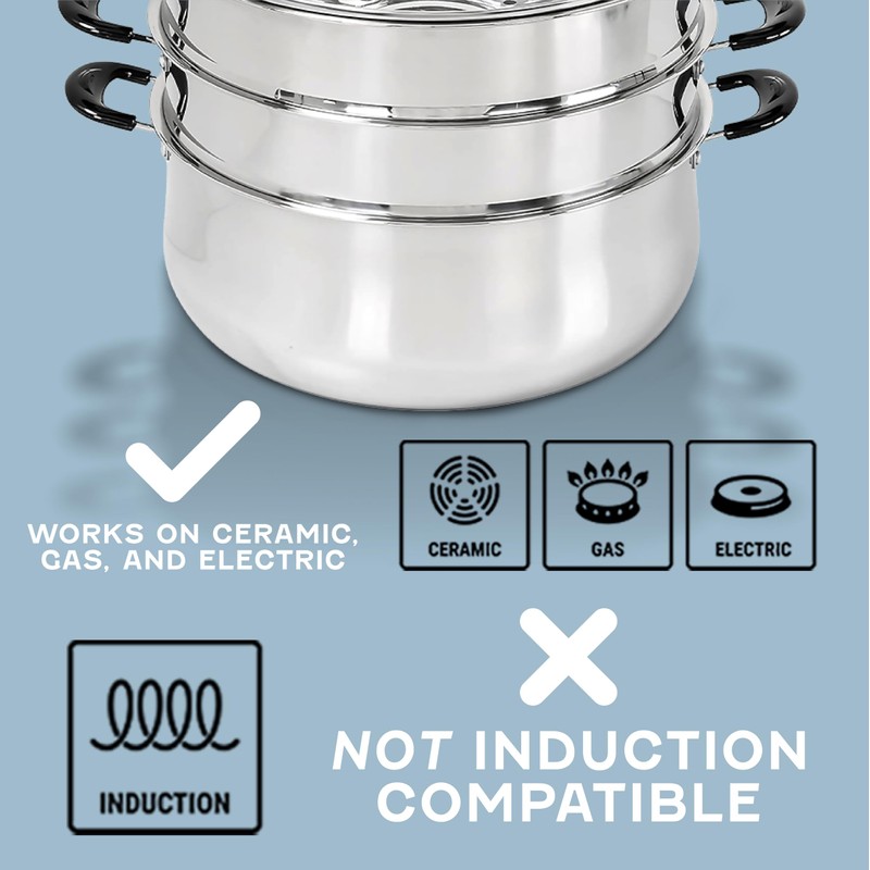 Concord 30 CM Stainless Steel 3 Tier Steamer Pot Steaming