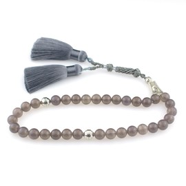 beirunde Tasbih Tesbih Islamic 33 Prayer Beads, Muslim Islam Subha Sebha Worry Beads, Misbaha Masbaha Tasbeeh Sibha Beads, Allah Mohammed Ramadan Rosary, 10mm Smoky Quartz Crystal Beads with Tassel,