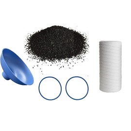 IPW Industries Inc. Compatible PC600-P Bulk Water Filter Coconut Shell Granular Activated Carbon Charcoal Replacement Media and Pre-Filter 5 Micron Sediment Replacement Filter w/O-Rings and Funnel