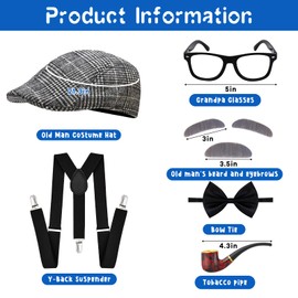 fulasiteu 100 Days of School Costume for Boys – Kids Old Man Grandpa Vest Set with Hat and Glasses for Holloween