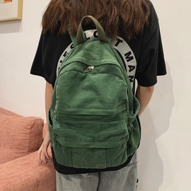 KAOBIO Boho Canvas Backpack for School Vintage College Backpack Women Fairy Grunge Aesthetic Hippie Y2K Backpack (Green)