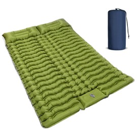 Double Air Mattress with Pillow, Built-in Foot Pump, for Backpacking, Hiking, Traveling(Green, 79.8" Lx 53.5" W).