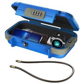 ORIA Portable Safe with Number Code, Key Safe, Outdoor Security Safe with Removable Wire Rope, Waterproof Key Safe with Combination for Travel, Beach, Camping - Blue