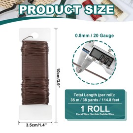 PATIKIL 20 Gauge Floral Flexible Paddle Wire, 38 Yard (115 Feet) Florist Wreath Wire for Crafts Flower Arrangement, Coffee