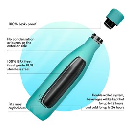 Otto Koning Stainless Steel Water Bottle 500ml Double-Walled Vacuum Insulated Thermos Flask Keeps Cold Drinks 24 Hours and Hot Drinks 12 Hours. Leak-proof Thermos Flask, BPA-Free