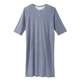 Silvert's Adaptive Clothing & Footwear Men's Open Back Henley Nightgown - Ciel Blue Plaid XL
