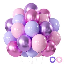 Pink and Purple Party Balloons, 50Pcs 12 Inch Purple Pink Balloons, Metallic Pink Purple Latex Balloons Birthday Party Balloons for Girls Birthday Baby Shower Wedding Party Decorations