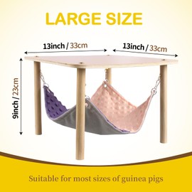 BESNEW Enlarged Guinea Pig Hammock with Wooden Stand,Small Animal Hanging Bed Large Platform for Guinea Pigs Bunny Ferret Hamster Hiding Sleeping 13L x 13W x 11H in