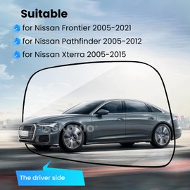 Driver Side Mirror Glass for Nissan Frontier 2005-2021,for Nissan Pathfinder 2005-2012,for Nissan Xterra 2005-2015,Backing Plate Power Heated Left Side View Mirror Glass.