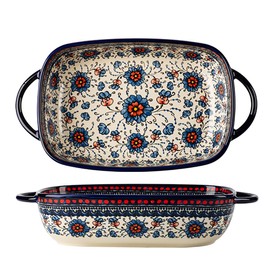 Bicuzat Vintage Style Pottery Bakeware Ceramic Casserole Dish Baking Pan Lasagna Pans Baking Dish with Handles for Oven/Cooking/Kitchen-1 PCS, Large Capacity, 60 OZ