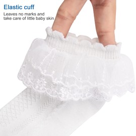 Looching 4 Pairs Baby Toddler Girls Ruffle Socks Eyelet White Princess Cotton Cute Lace Frilly Dress Socks for Little/Big Kids