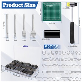 58‑Piece Leather Hole Punch Kit – Includes 52 Shape Punch Cutters, 1/2/4/6-Prong Leather Punches, 20mm Rubber Mallet, and Punch Mat – for DIY Belts, Watch Straps, Phone Cases, and Handbags