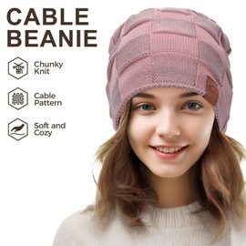 Runmeihe Womens Winter Fleece Knit Slouchy Beanie Hat Ladies Warm Ski Hats & Caps (UK, Alpha, One Size, Pink)