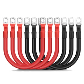 Linkstyle 6PCS 4 AWG Battery Cables, 30CM/12inch Marine Battery Inverter Cables Set, with 3/8" Tinned Copper Lugs, for Automotive Solar, ATV, RV