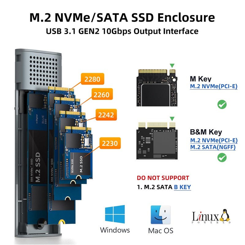 MAIWO Carcasa Cajas de M.2 NVMe SATA Disco Duro, Adaptador