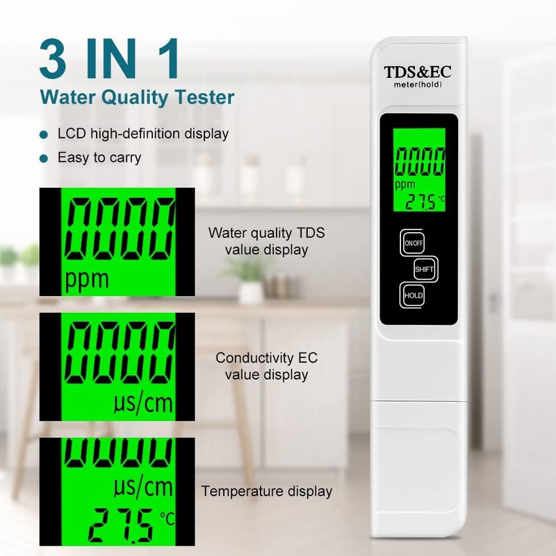 Flintronic TDS/EC Water Quality Test Meter, Temperature Tester with Backlight,