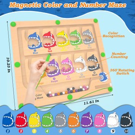 DUKVSG Magnetic Color & Number Maze, Montessori Counting Matching Toys, Wooden Magnet Maze Board Game Fine Motor Skills Toys for 3 4 5 Years Old Preschool Learning Activities