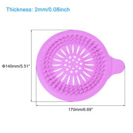 sourcing map Hair Drain Catcher, 5.51inch Round Tub Drain Covers Drain Protector with Handle Suction Cup for Kitchen Bathroom Balcony, Purple 2Pcs