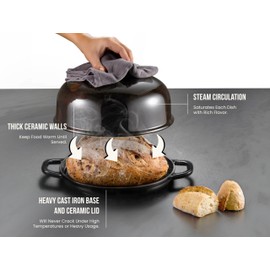 Kook Bread Oven, Sourdough Pan with Lid and Handles, Enameled Cast Iron Pan and Ceramic Lid, For Baking, Cooking, Roasting, Black