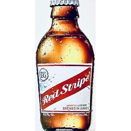 Red Stripe Beer Bottle Shape Tin Tacker Sign - 24" x 10" (New,