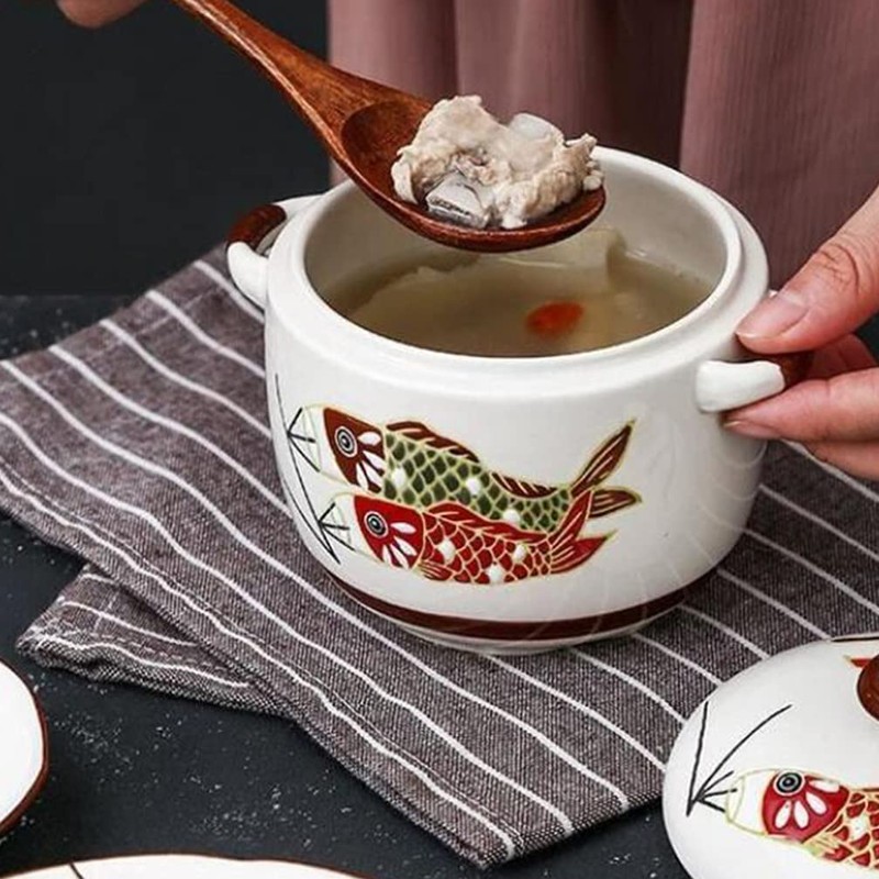 Cabilock 450ml Ceramic Stewing Pot with Lid Round Casserole Clay