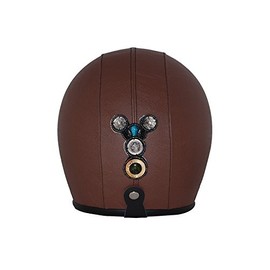 CRG Motorcycle Open Face Fiberglass Leather Helmet DOT Certified (XL, Brown/Jewelry)