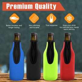Beer Bottle Insulator Sleeve Different Color. Zip-up Bottle Jackets. Keeps Beer Cold and Hands Warm. Classic Extra Thick Neoprene with Stitched Fabric Edges, Enclosed Bottom (set of 4 color)