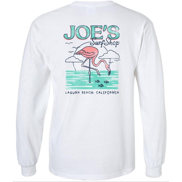 Joe's Surf Shop Men's Flamingo Logo Long Sleeve Tee-L-White/c