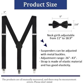 LINKPEACE Mens Suspenders and Bow Tie Set - Adjustable Elastic Clip Suspenders with multiple colors for Party and Wedding (Red)