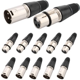 RUNCCI-YUN 12 pieces 3-pin XLR male and females, XLR connectors, microphone cable plug, microphone audio jack, XLR solder connection, XLR mounting socket, for microphone speaker (silver)