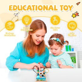 BatdTech Montessori Toy Busy Board with 15 LED Light Switch, Wooden Toy, Motor Skills Toy, Activity Board for Ages 2, 3, 4 Years and Above