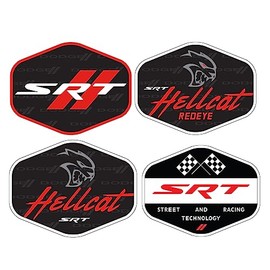 Dodge SRT Hellcat, Redeye, SRT Flags and Dodge Rhombus Premium Vinyl Stickers Pack of 4